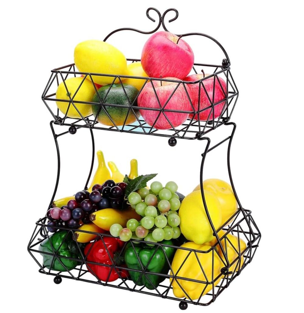 2 Tier Detachable Fruit Basket Metal Countertop Fruit Bowl Bread Baskets